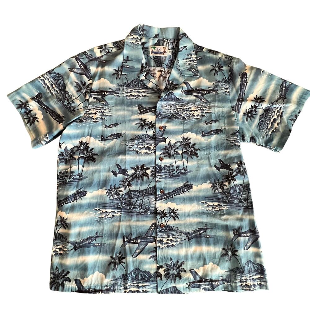 RJC Mens Short Sleeve Button up Grumman F6F Hellcat WWII Shirt Sz XL
